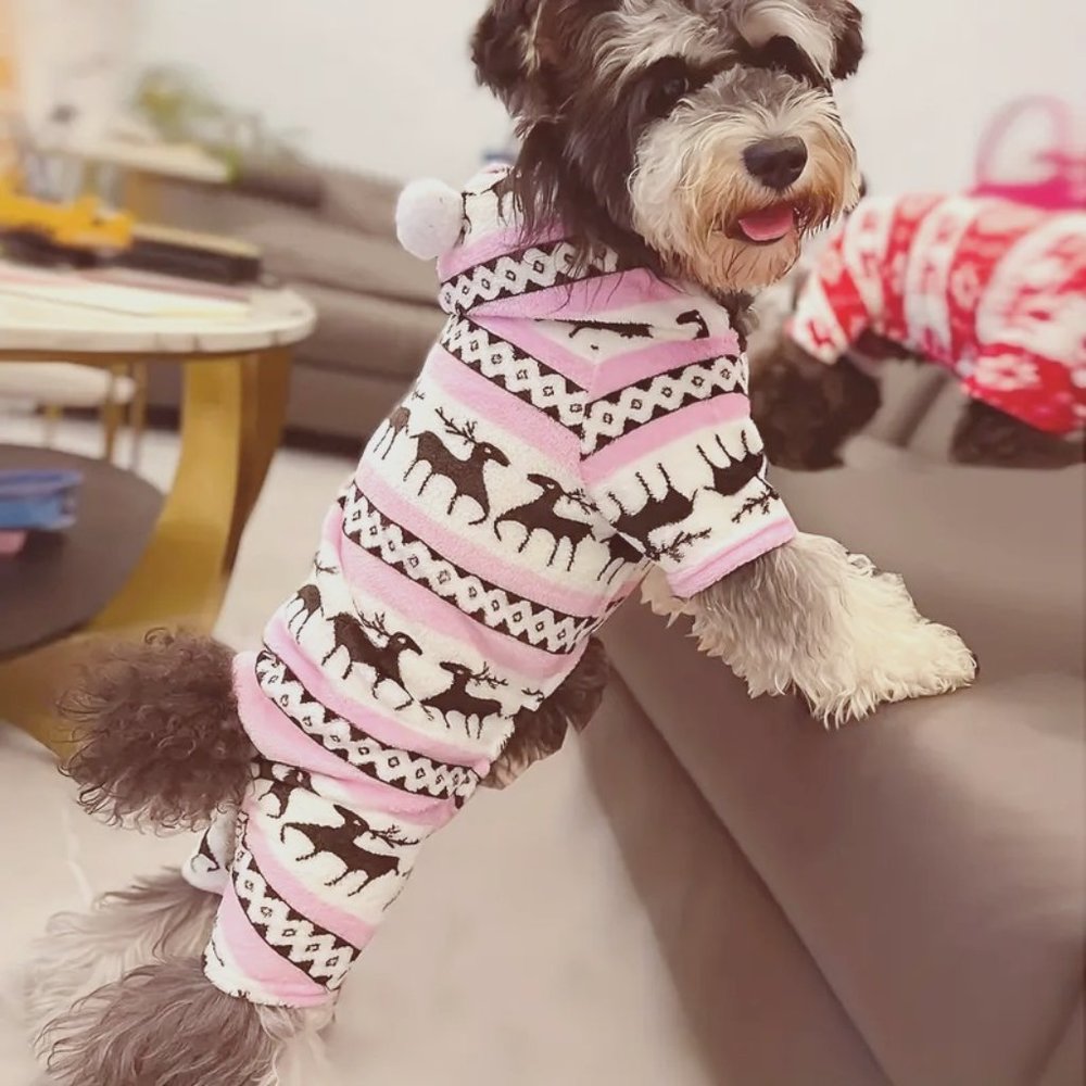 {NEW} Pink Puppy Christmas Reindeer Graphic Pajamas Small